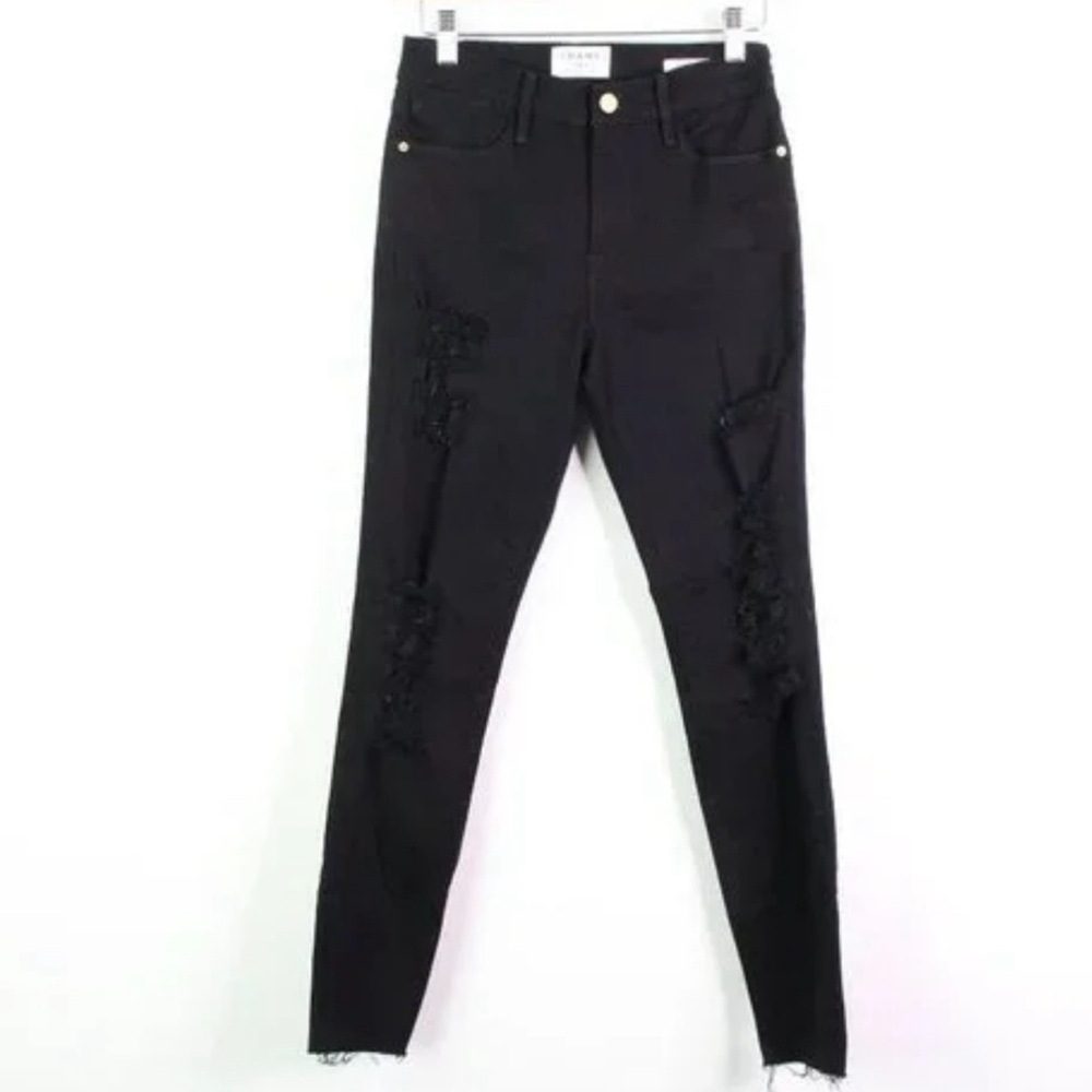 Frame Le High Distressed Skinny Jeans - Black - 27